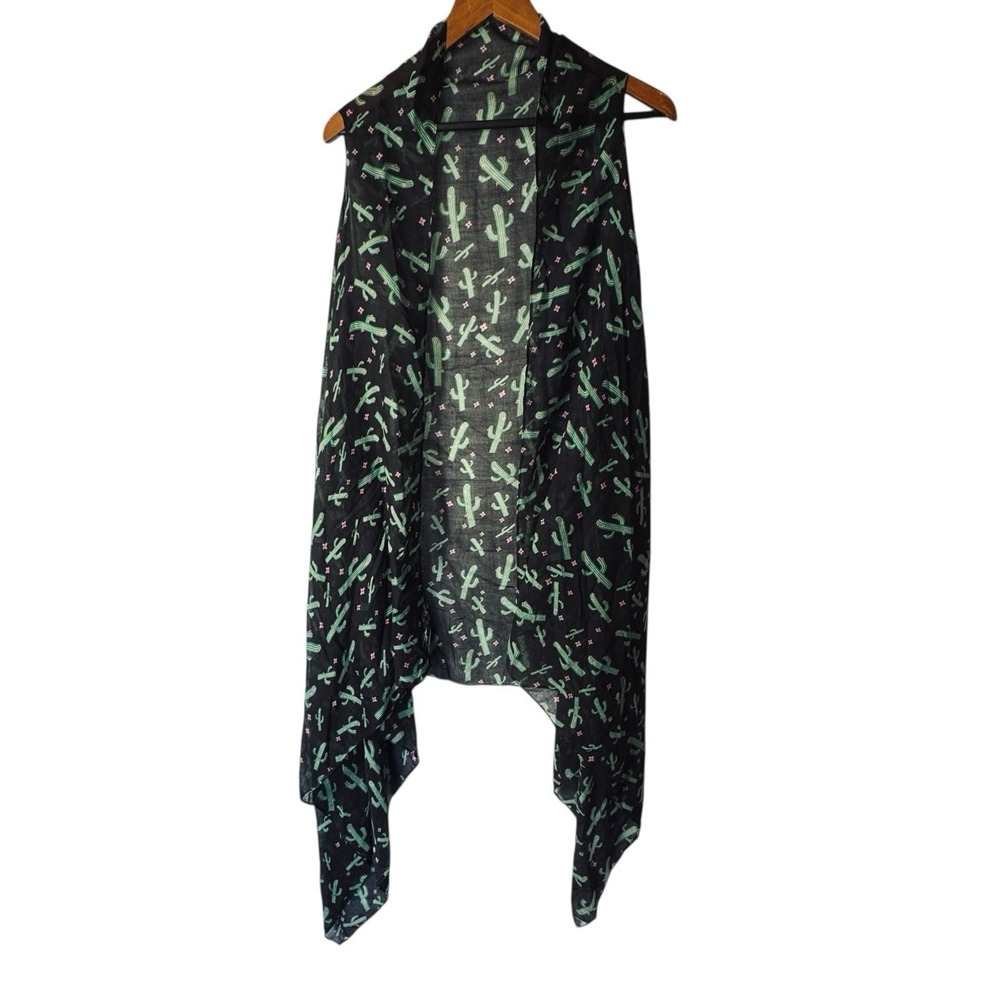 Boho Cactus Print Open Front Scarf Vest‎ One Size Fits All Lightweight Festival